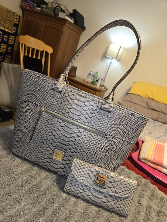 Dooney & Bourke Handbags - Dooney & Bourke Gray Embossed Snake-Texture Tote with Matching Wallet